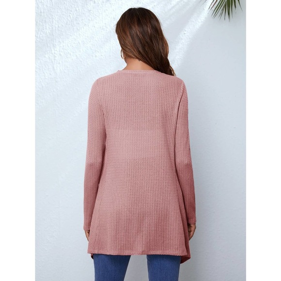 Waffle Knit Waterfall Cardigan soft knit sweater black - Picture 11 of 11